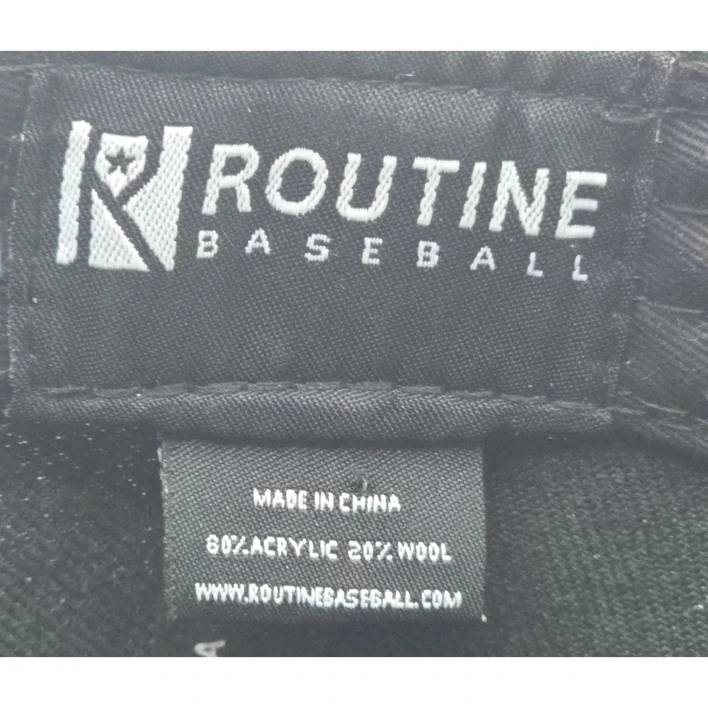 Routine Baseball Snapback Hat R Logo Green‎ Bill Black White Fitted  L Cap